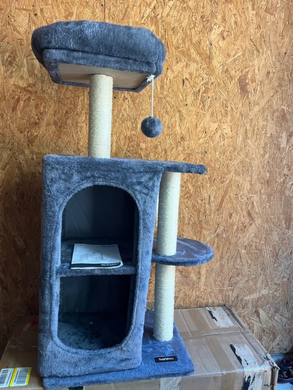 Gray Cat Tree Condo with Perch & Toy
